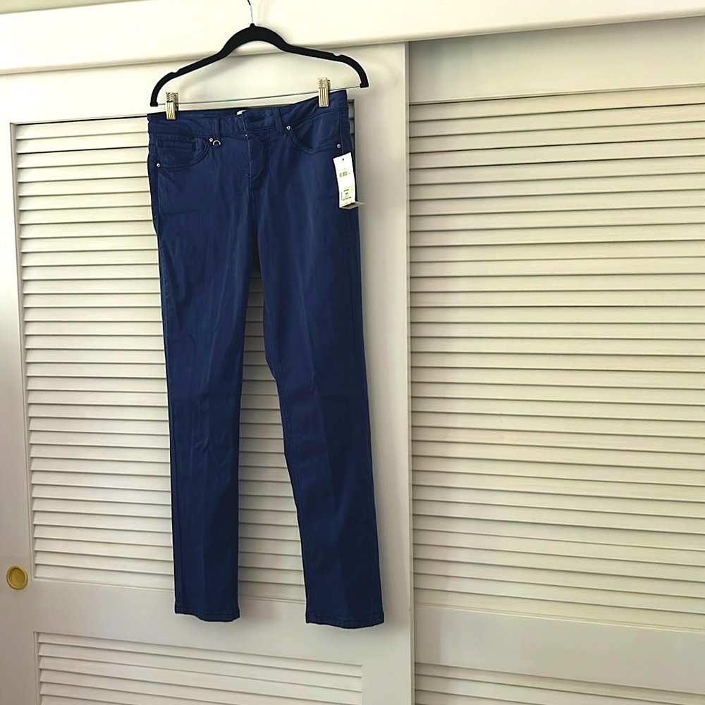 Dark royal blue, never worn cotton spandex jeans